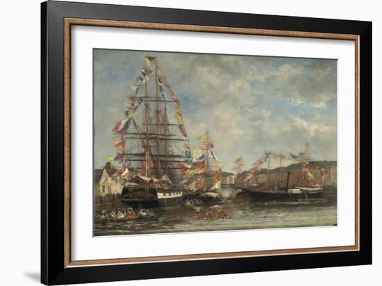 Festival in the Harbour of Honfleur, 1858-Eugene Louis Boudin-Framed Giclee Print