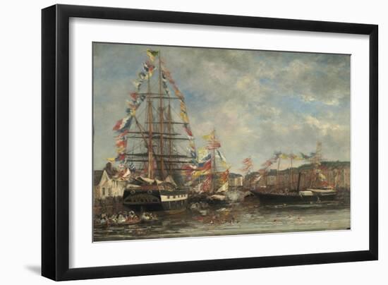 Festival in the Harbour of Honfleur, 1858-Eugene Louis Boudin-Framed Giclee Print