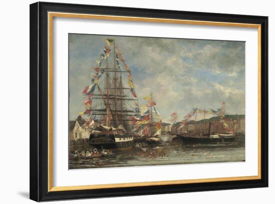 Festival in the Harbour of Honfleur, 1858-Eugene Louis Boudin-Framed Giclee Print