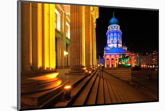 Festival of Lights, Entrance of the Berlin Theatre and French Cathedral at Gendarmenmarkt, Berlin-null-Mounted Art Print