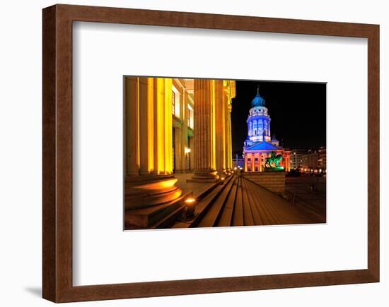 Festival of Lights, Entrance of the Berlin Theatre and French Cathedral at Gendarmenmarkt, Berlin-null-Framed Art Print
