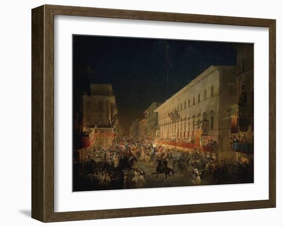 Festivals of Moccoletti (Tapers) (Carnival in Rome), 1852-Ippolito Caffi-Framed Giclee Print