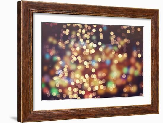 Festive Background with Natural Bokeh and Bright Golden Lights. Vintage Magic Background with Color-Maximusnd-Framed Premium Photographic Print