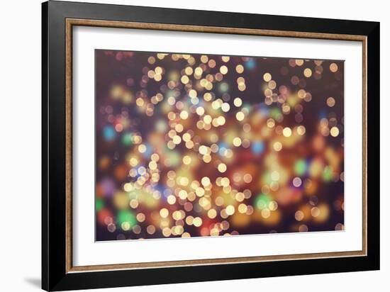 Festive Background with Natural Bokeh and Bright Golden Lights. Vintage Magic Background with Color-Maximusnd-Framed Premium Photographic Print