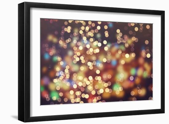 Festive Background with Natural Bokeh and Bright Golden Lights. Vintage Magic Background with Color-Maximusnd-Framed Premium Photographic Print