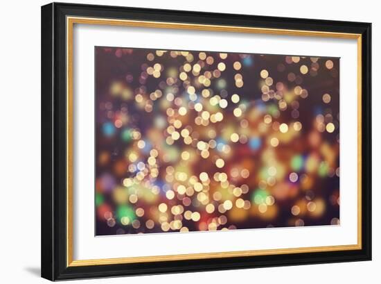 Festive Background with Natural Bokeh and Bright Golden Lights. Vintage Magic Background with Color-Maximusnd-Framed Premium Photographic Print