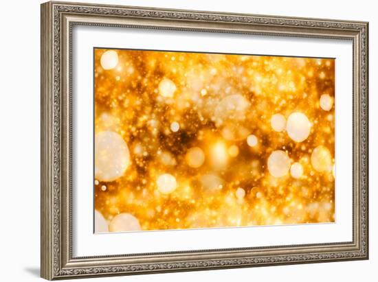 Festive Background with Natural Bokeh and Bright Golden Lights. Vintage Magic Background with Color-Maximusnd-Framed Photographic Print