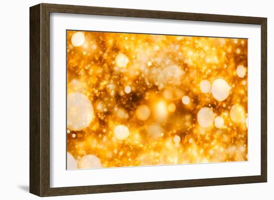 Festive Background with Natural Bokeh and Bright Golden Lights. Vintage Magic Background with Color-Maximusnd-Framed Photographic Print