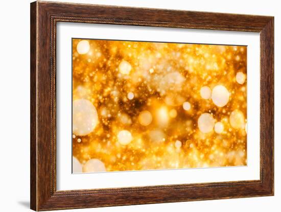 Festive Background with Natural Bokeh and Bright Golden Lights. Vintage Magic Background with Color-Maximusnd-Framed Photographic Print