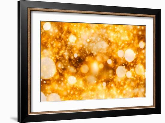 Festive Background with Natural Bokeh and Bright Golden Lights. Vintage Magic Background with Color-Maximusnd-Framed Photographic Print