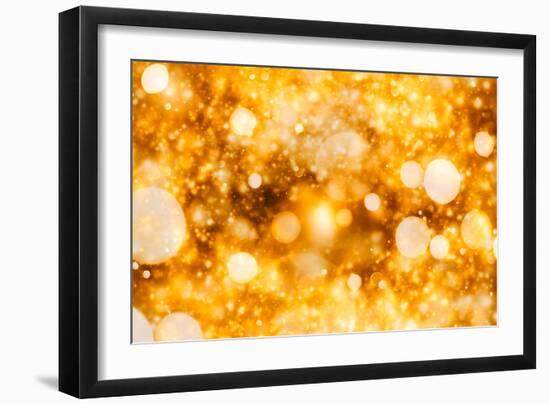 Festive Background with Natural Bokeh and Bright Golden Lights. Vintage Magic Background with Color-Maximusnd-Framed Photographic Print