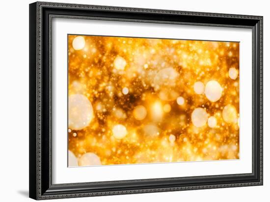 Festive Background with Natural Bokeh and Bright Golden Lights. Vintage Magic Background with Color-Maximusnd-Framed Photographic Print