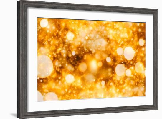 Festive Background with Natural Bokeh and Bright Golden Lights. Vintage Magic Background with Color-Maximusnd-Framed Photographic Print