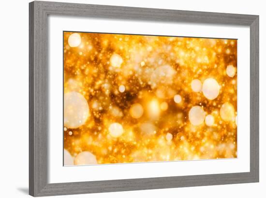 Festive Background with Natural Bokeh and Bright Golden Lights. Vintage Magic Background with Color-Maximusnd-Framed Photographic Print