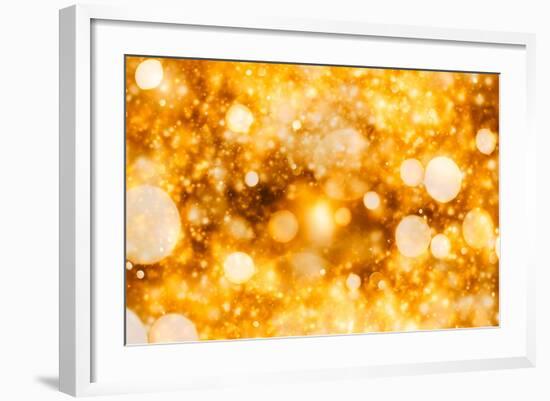 Festive Background with Natural Bokeh and Bright Golden Lights. Vintage Magic Background with Color-Maximusnd-Framed Photographic Print