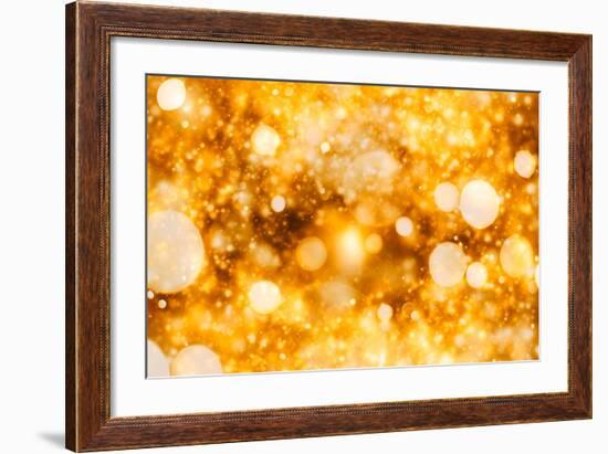 Festive Background with Natural Bokeh and Bright Golden Lights. Vintage Magic Background with Color-Maximusnd-Framed Photographic Print