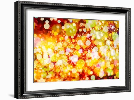 Festive Background with Natural Bokeh and Bright Golden Lights. Vintage Magic Background with Color-Maximusnd-Framed Photographic Print