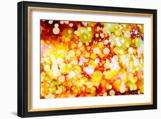 Festive Background with Natural Bokeh and Bright Golden Lights. Vintage Magic Background with Color-Maximusnd-Framed Photographic Print