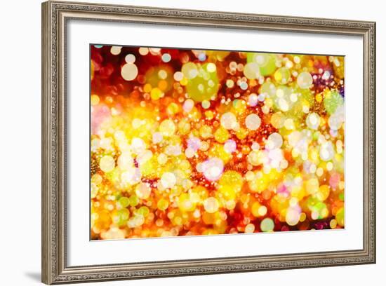 Festive Background with Natural Bokeh and Bright Golden Lights. Vintage Magic Background with Color-Maximusnd-Framed Photographic Print