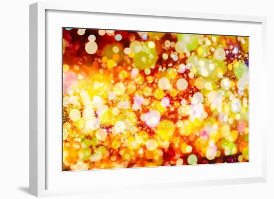 Festive Background with Natural Bokeh and Bright Golden Lights. Vintage Magic Background with Color-Maximusnd-Framed Photographic Print