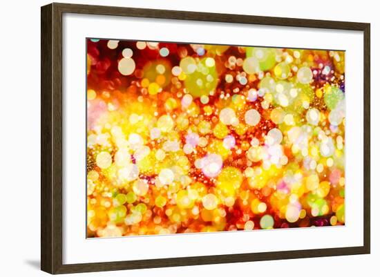 Festive Background with Natural Bokeh and Bright Golden Lights. Vintage Magic Background with Color-Maximusnd-Framed Photographic Print