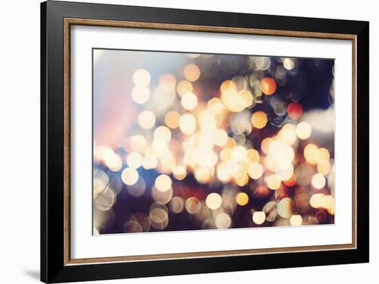 Festive Background with Natural Bokeh and Bright Golden Lights. Vintage Magic Background with Color-Maximusnd-Framed Photographic Print