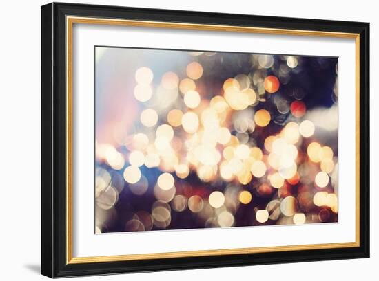 Festive Background with Natural Bokeh and Bright Golden Lights. Vintage Magic Background with Color-Maximusnd-Framed Photographic Print