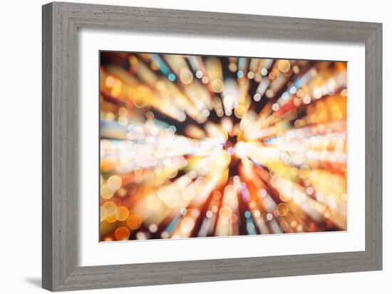 Festive Background with Natural Bokeh and Bright Golden Lights. Vintage Magic Background with Color-Maximusnd-Framed Photographic Print