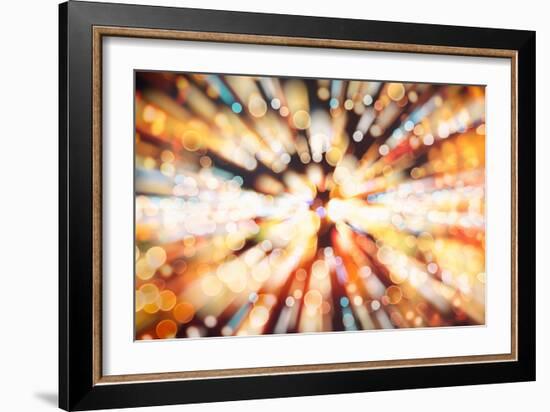 Festive Background with Natural Bokeh and Bright Golden Lights. Vintage Magic Background with Color-Maximusnd-Framed Photographic Print