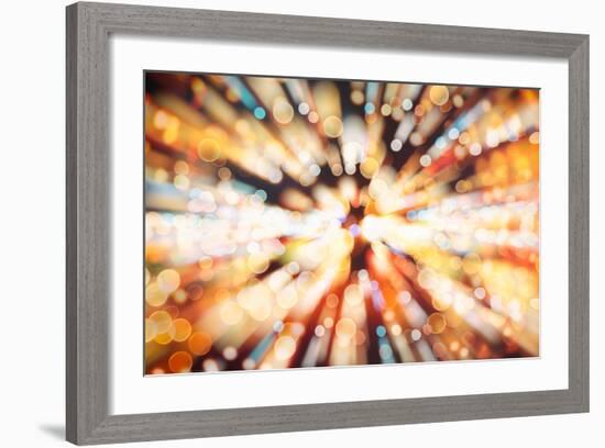 Festive Background with Natural Bokeh and Bright Golden Lights. Vintage Magic Background with Color-Maximusnd-Framed Photographic Print