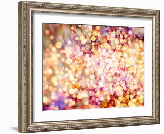 Festive Background with Natural Bokeh and Bright Golden Lights. Vintage Magic Background with Color-Maximusnd-Framed Photographic Print