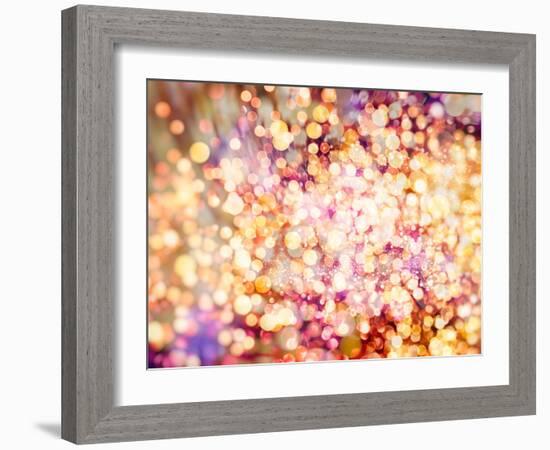 Festive Background with Natural Bokeh and Bright Golden Lights. Vintage Magic Background with Color-Maximusnd-Framed Photographic Print