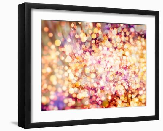 Festive Background with Natural Bokeh and Bright Golden Lights. Vintage Magic Background with Color-Maximusnd-Framed Photographic Print