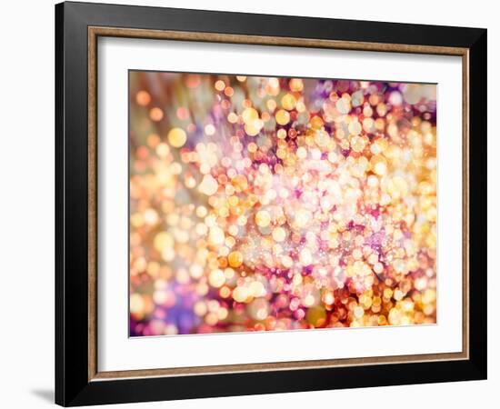 Festive Background with Natural Bokeh and Bright Golden Lights. Vintage Magic Background with Color-Maximusnd-Framed Photographic Print