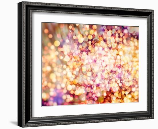 Festive Background with Natural Bokeh and Bright Golden Lights. Vintage Magic Background with Color-Maximusnd-Framed Photographic Print