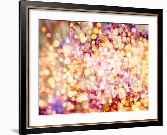 Festive Background with Natural Bokeh and Bright Golden Lights. Vintage Magic Background with Color-Maximusnd-Framed Photographic Print