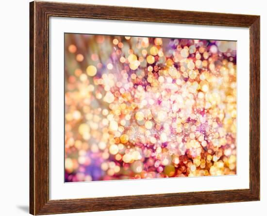 Festive Background with Natural Bokeh and Bright Golden Lights. Vintage Magic Background with Color-Maximusnd-Framed Photographic Print