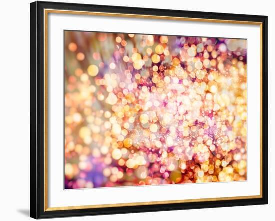 Festive Background with Natural Bokeh and Bright Golden Lights. Vintage Magic Background with Color-Maximusnd-Framed Photographic Print