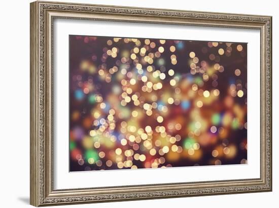 Festive Background with Natural Bokeh and Bright Golden Lights. Vintage Magic Background with Color-Maximusnd-Framed Photographic Print