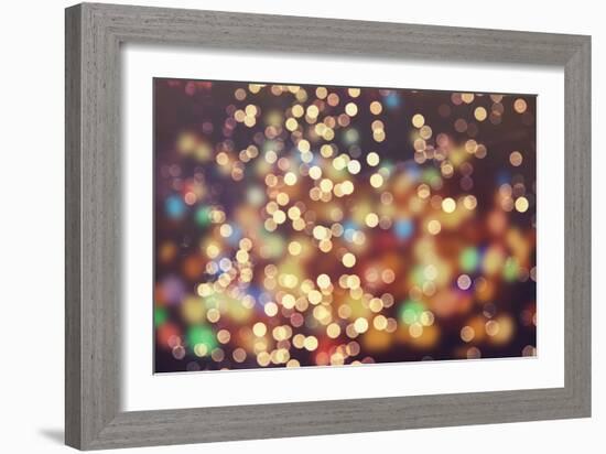 Festive Background with Natural Bokeh and Bright Golden Lights. Vintage Magic Background with Color-Maximusnd-Framed Photographic Print