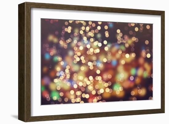 Festive Background with Natural Bokeh and Bright Golden Lights. Vintage Magic Background with Color-Maximusnd-Framed Photographic Print