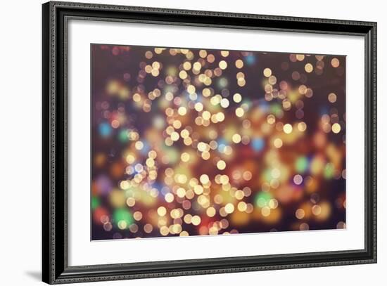 Festive Background with Natural Bokeh and Bright Golden Lights. Vintage Magic Background with Color-Maximusnd-Framed Photographic Print