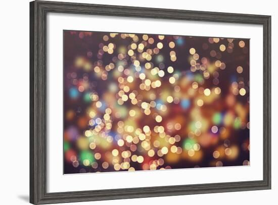 Festive Background with Natural Bokeh and Bright Golden Lights. Vintage Magic Background with Color-Maximusnd-Framed Photographic Print