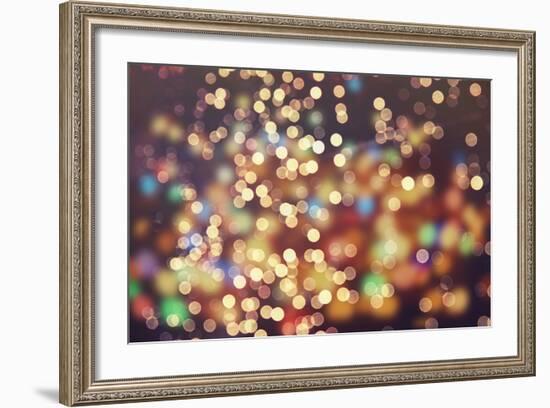 Festive Background with Natural Bokeh and Bright Golden Lights. Vintage Magic Background with Color-Maximusnd-Framed Photographic Print