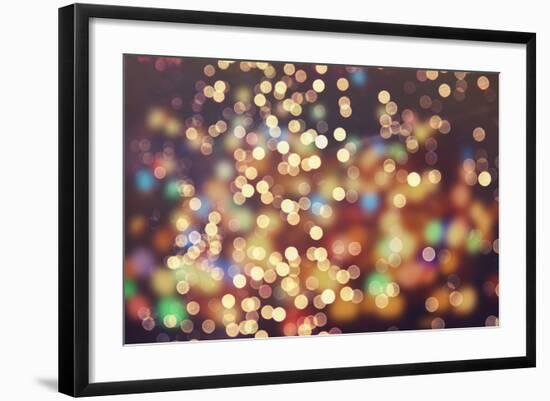 Festive Background with Natural Bokeh and Bright Golden Lights. Vintage Magic Background with Color-Maximusnd-Framed Photographic Print