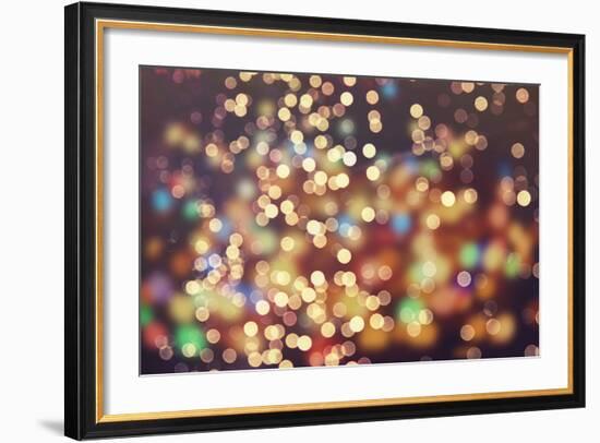 Festive Background with Natural Bokeh and Bright Golden Lights. Vintage Magic Background with Color-Maximusnd-Framed Photographic Print