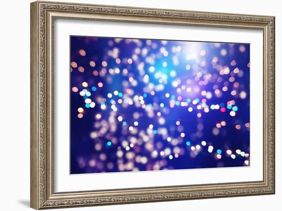 Festive Background with Natural Bokeh and Bright Golden Lights. Vintage Magic Background with Color-Maximusnd-Framed Photographic Print