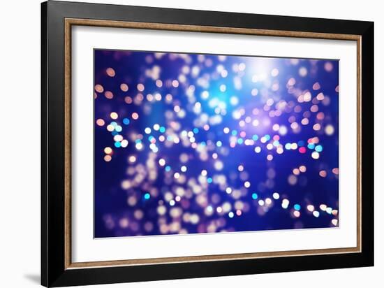 Festive Background with Natural Bokeh and Bright Golden Lights. Vintage Magic Background with Color-Maximusnd-Framed Photographic Print