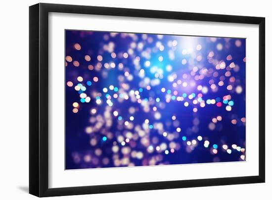 Festive Background with Natural Bokeh and Bright Golden Lights. Vintage Magic Background with Color-Maximusnd-Framed Photographic Print