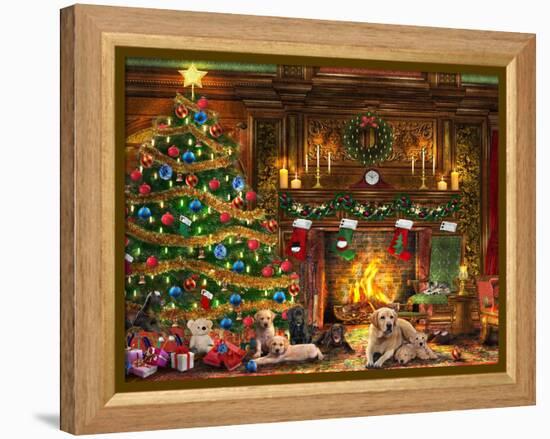 Festive Labradors-Dominic Davison-Framed Stretched Canvas